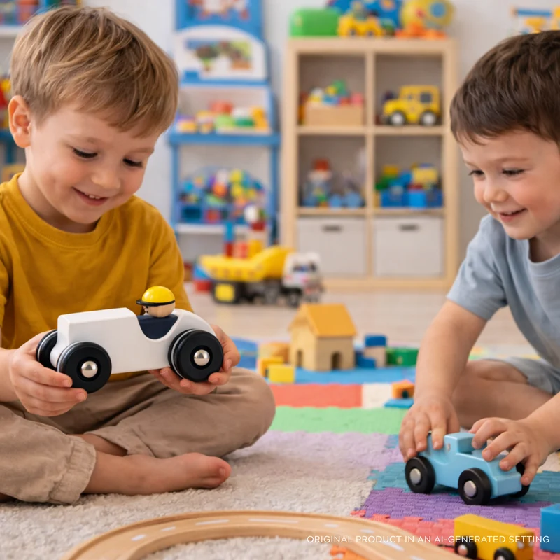 Plenus wooden retro car with driver – toy for children TheWickerStories