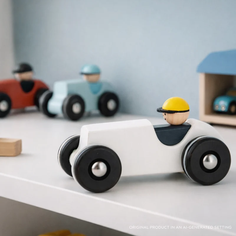 Plenus wooden retro car with driver – toy for children TheWickerStories