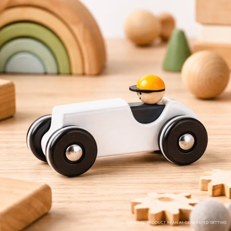 Plenus wooden retro car with driver – toy for children TheWickerStories