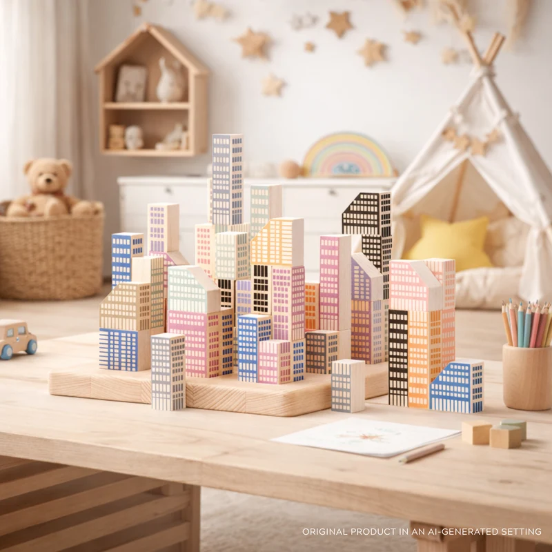 Pilus wooden buildings – city building set for children TheWickerStories