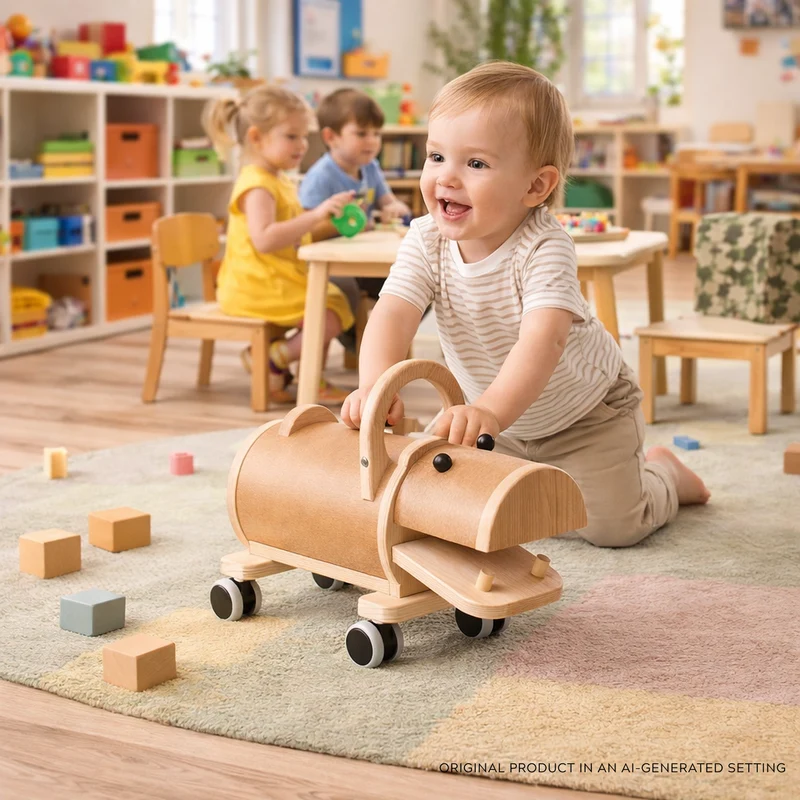 Prisma wooden hippopotamus on wheels with handle – ride-on toy for children TheWickerStories