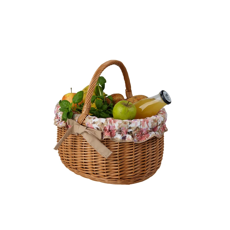 Werburga wicker shopping basket with brown trim and handle by TheWickerStories