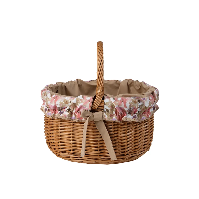 Werburga wicker shopping basket with brown trim and handle by TheWickerStories