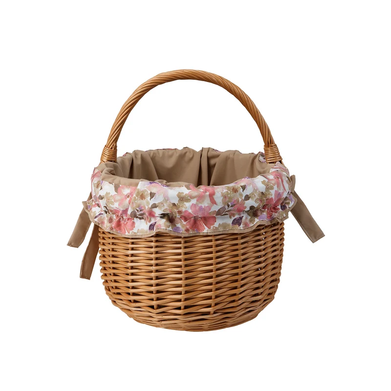 Werburga wicker shopping basket with brown trim and handle by TheWickerStories