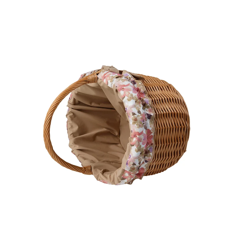Werburga wicker shopping basket with brown trim and handle by TheWickerStories