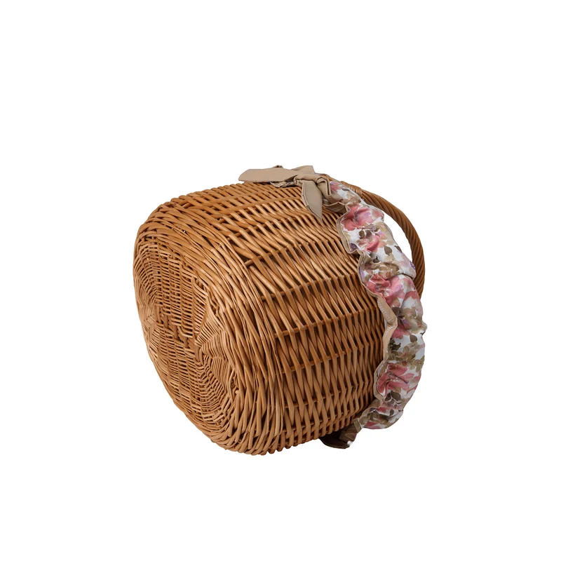 Werburga wicker shopping basket with brown trim and handle by TheWickerStories