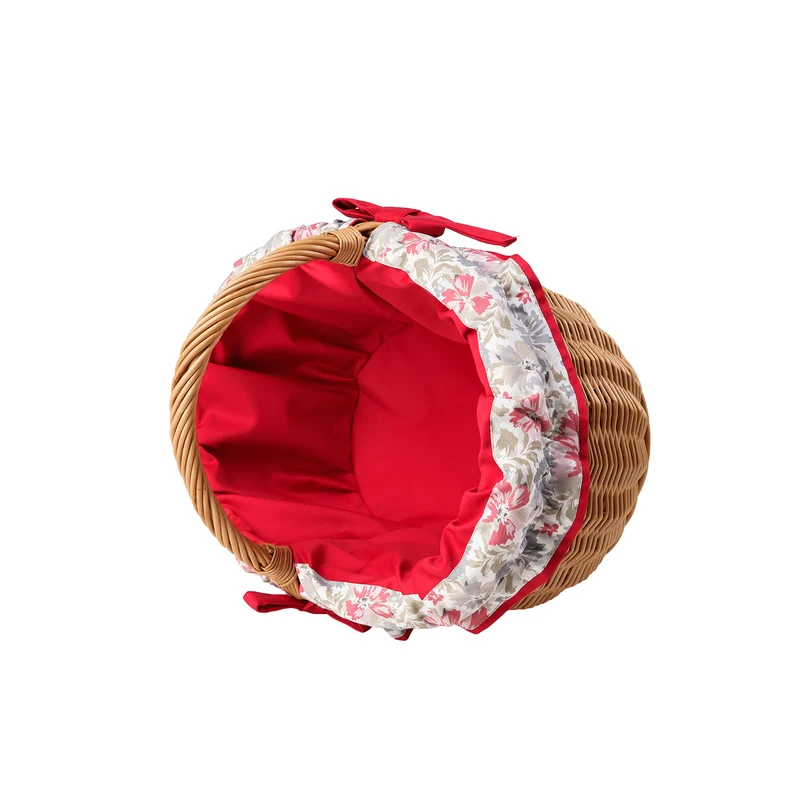 Werburga handmade wicker shopping basket with red trim and handle TheWickerStories