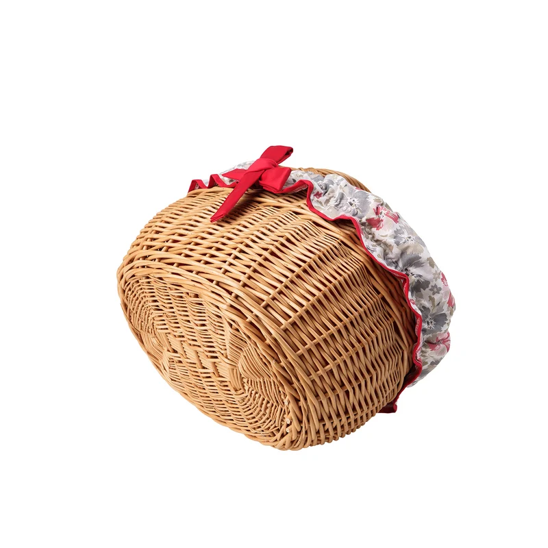 Werburga handmade wicker shopping basket with red trim and handle TheWickerStories