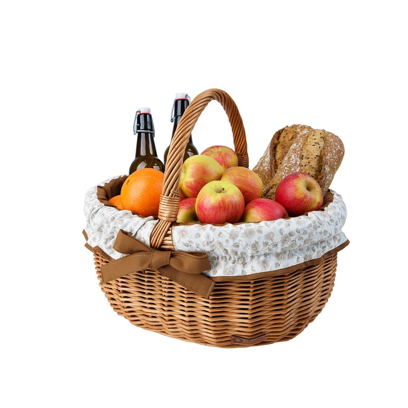 Werburga wicker shopping basket with brown trim and handle by TheWickerStories