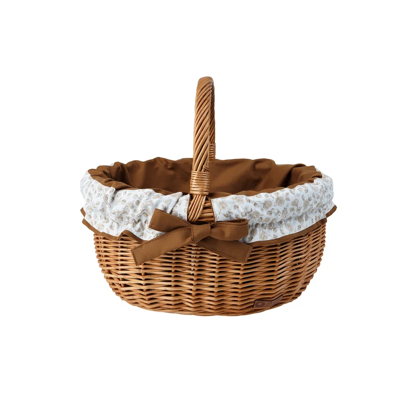 Werburga wicker shopping basket with brown trim and handle by TheWickerStories