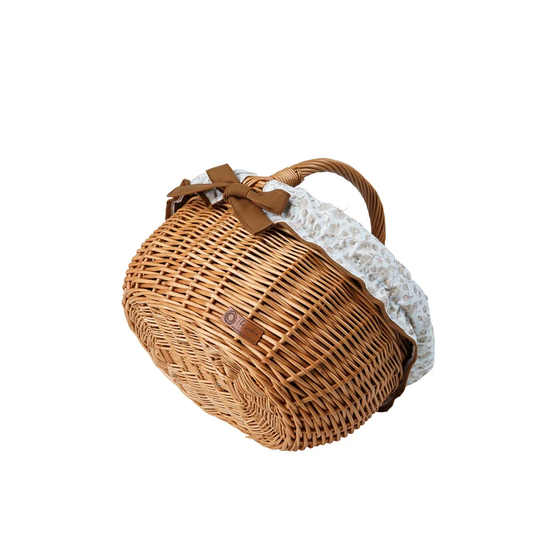 Werburga wicker shopping basket with brown trim and handle by TheWickerStories