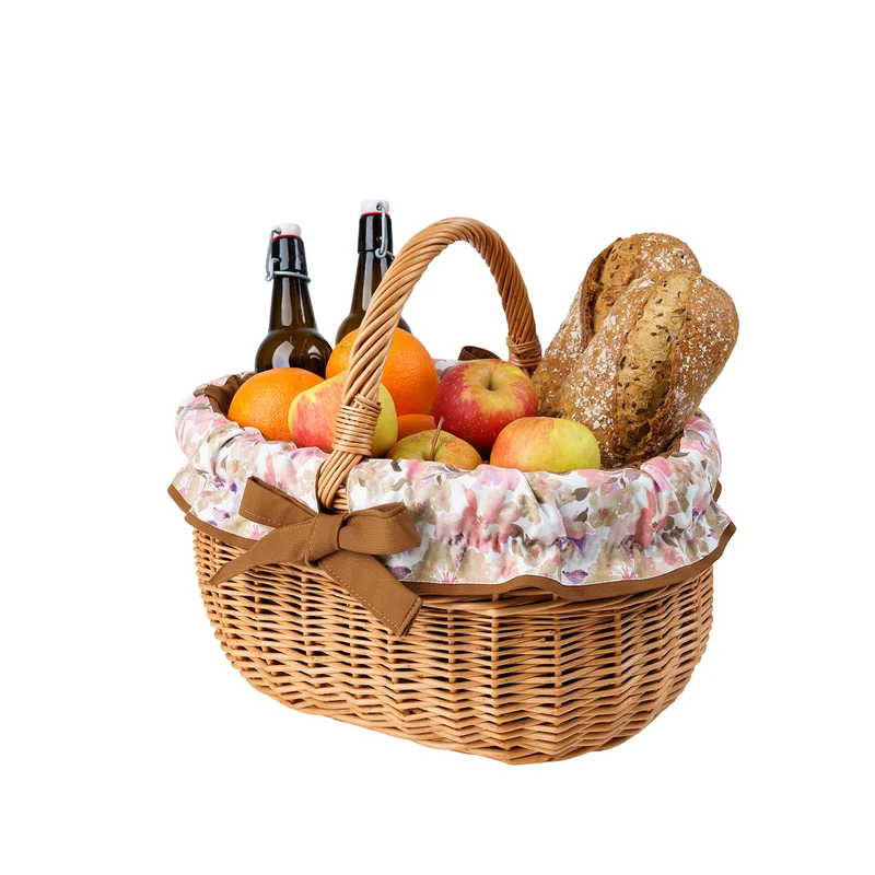 Werburga wicker shopping basket with brown trim and a handle by TheWickerStories