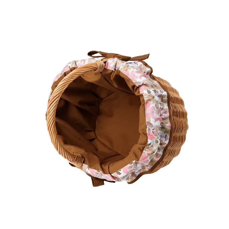 Werburga wicker shopping basket with brown trim and a handle by TheWickerStories