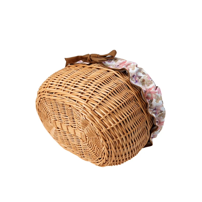 Werburga wicker shopping basket with brown trim and a handle by TheWickerStories