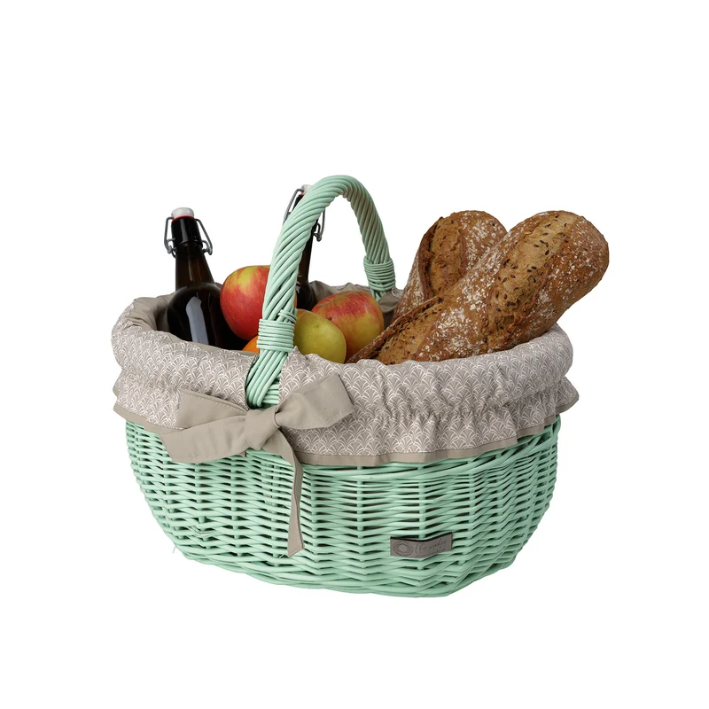 Werburga wicker shopping basket with beige trim and handle TheWickerStories