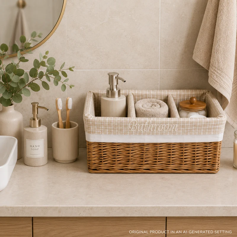 Novinus wicker organizer basket with beige trim TheWickerStories