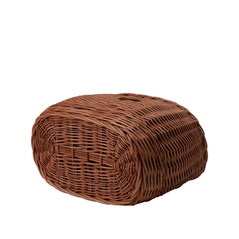 Marone wicker bike basket with gray trim, removable drawstring bag and leather straps TheWickerStories