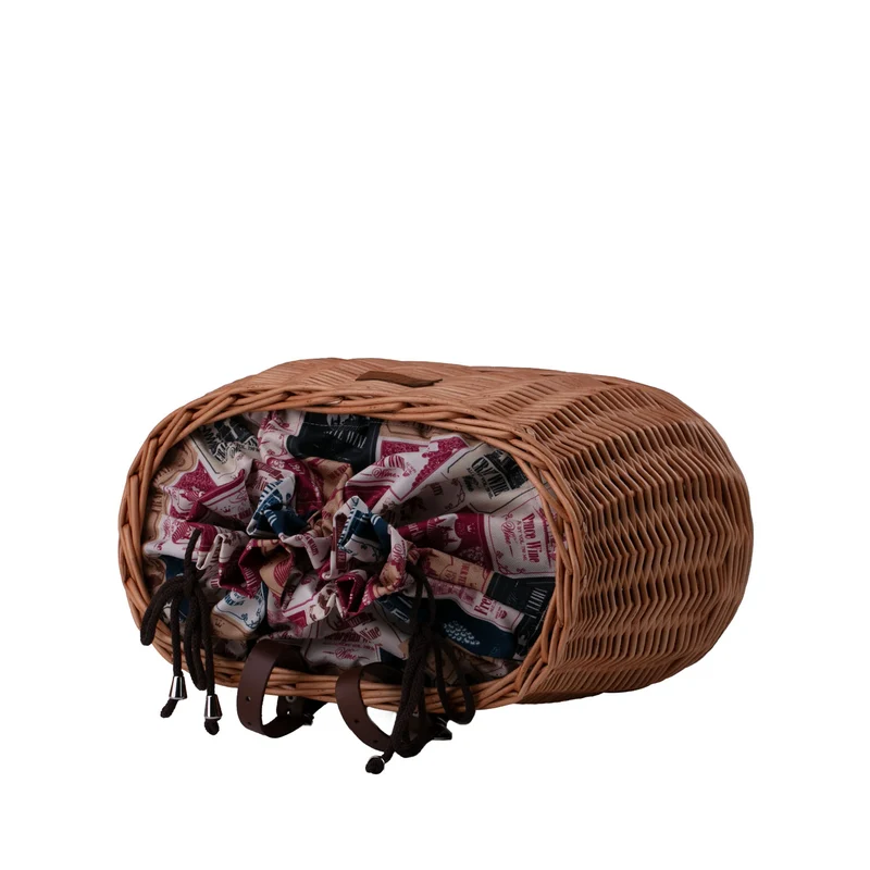 Marone wicker bike basket with colorful trim, removable liner bag and leather straps TheWickerStories