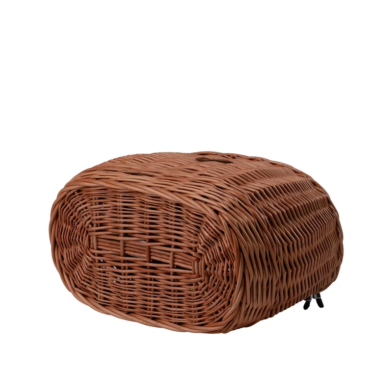 Marone wicker bike basket with colorful trim, removable liner bag and leather straps TheWickerStories
