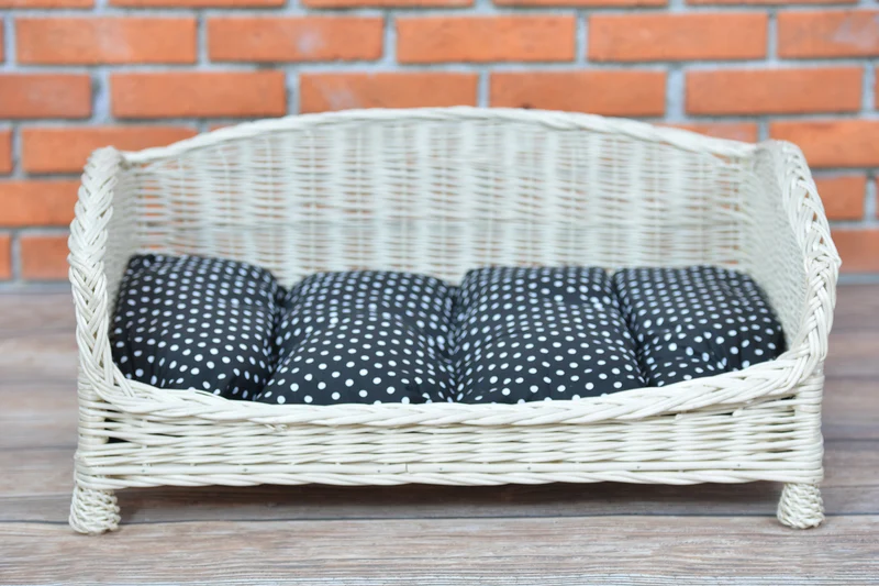 Erivia wicker pet basket for dogs and cats with cushion and low entrance TheWickerStories