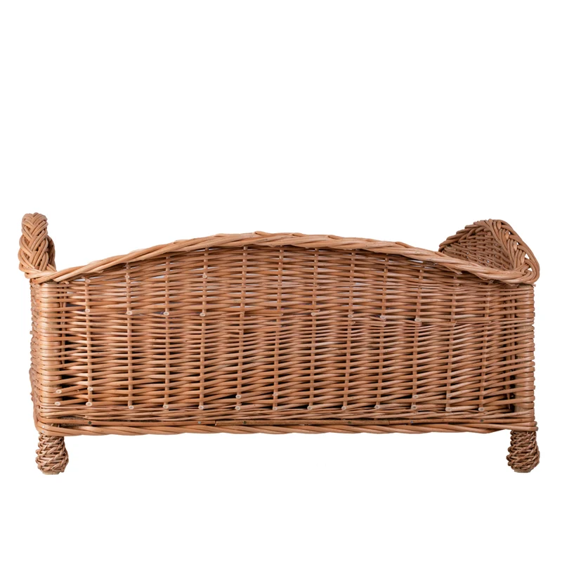 Erivia wicker pet basket for dogs and cats with gray cushion and low entry TheWickerStories