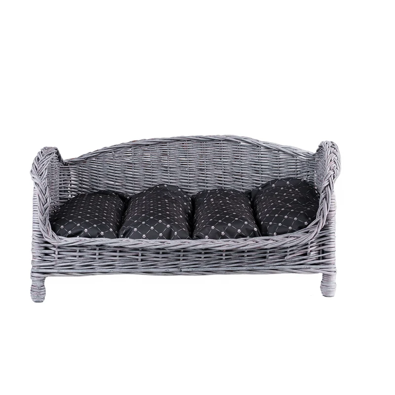 Erivia wicker basket-bed for dog and cat with cushion TheWickerStories