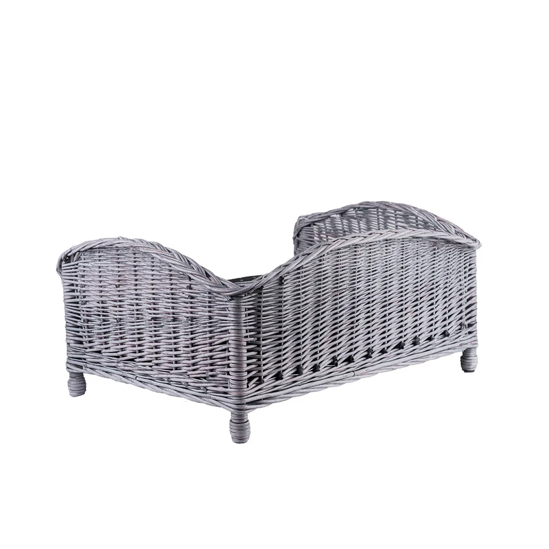 Erivia wicker basket-bed for dog and cat with cushion TheWickerStories