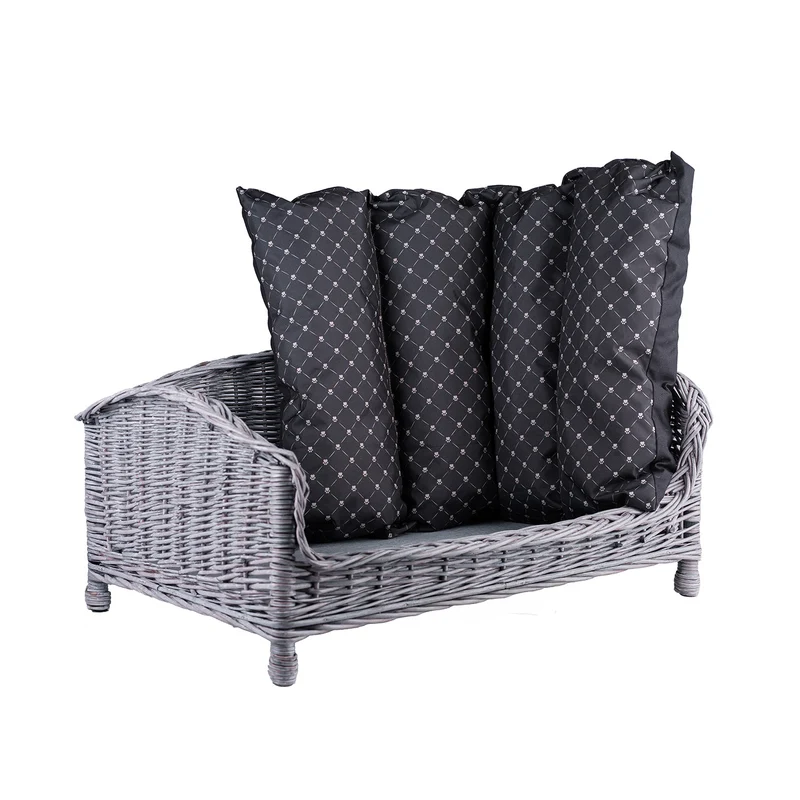 Erivia wicker basket-bed for dog and cat with cushion TheWickerStories