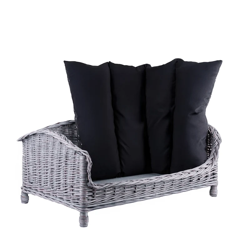 Erivia wicker basket-bed for dog and cat with cushion TheWickerStories