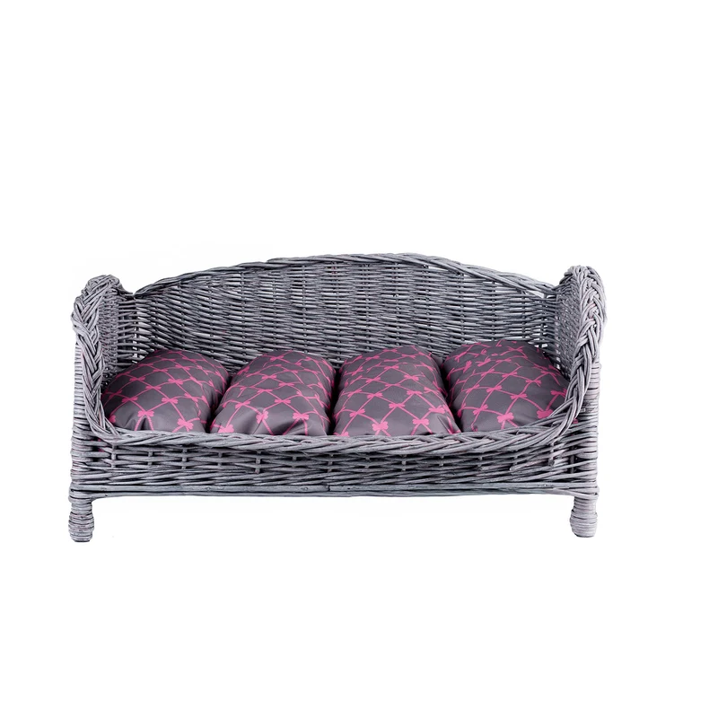 Erivia wicker basket bed for dogs and cats with cushion TheWickerStories
