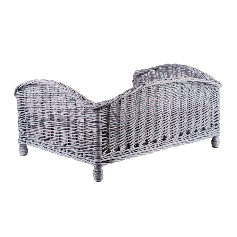 Erivia wicker basket bed for dogs and cats with cushion TheWickerStories