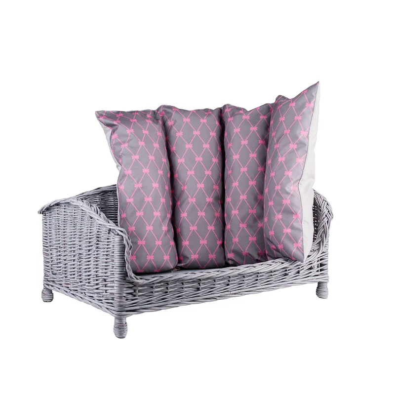 Erivia wicker basket bed for dogs and cats with cushion TheWickerStories
