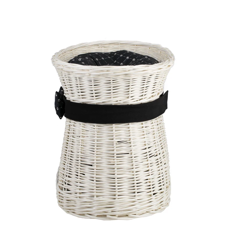 Erif two-level wicker cat house with black cushions and a bow TheWickerStories