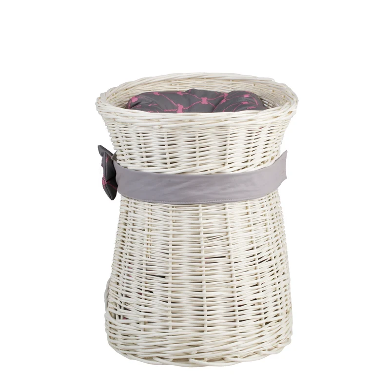 Erif wicker cat house with cushions and bow, two-tier TheWickerStories