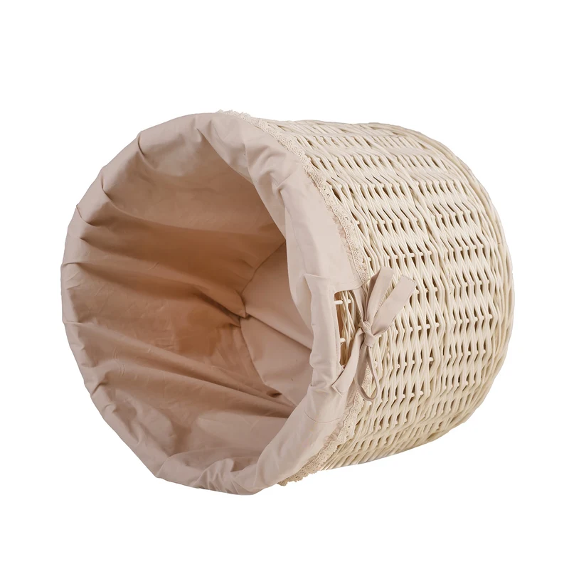 Caros large, round, mobile storage basket, wicker display basket with trim TheWickerStories