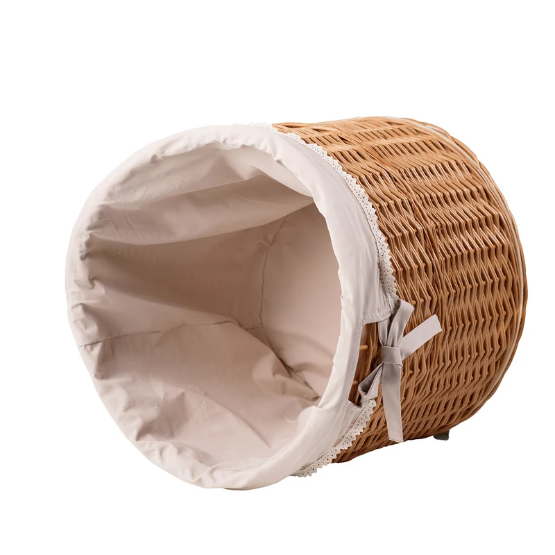 Caros large, round, mobile storage basket — wicker display basket with fabric lining by TheWickerStories
