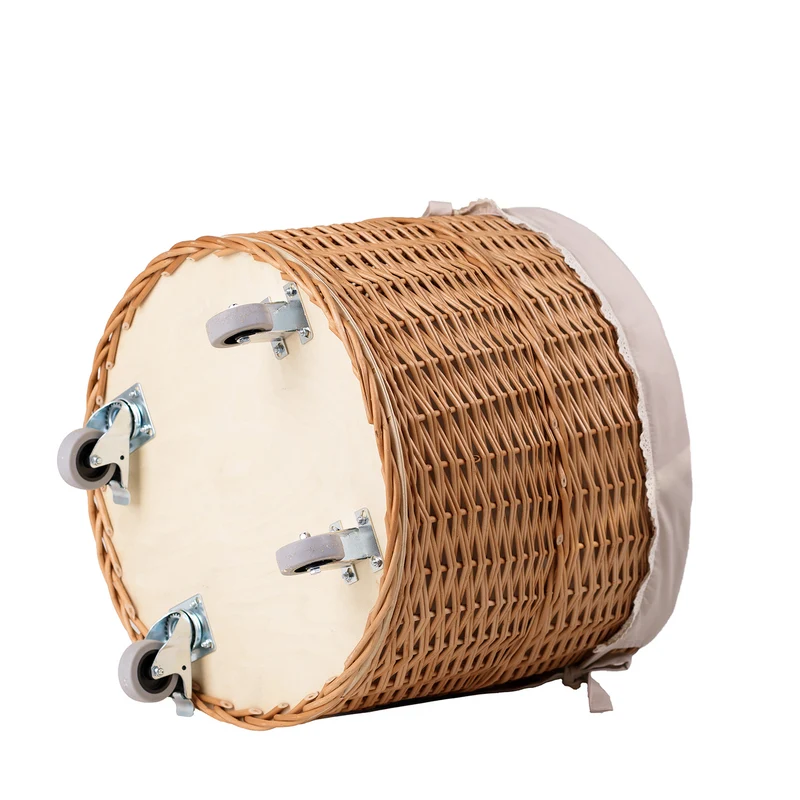 Caros large, round, mobile storage basket — wicker display basket with fabric lining by TheWickerStories