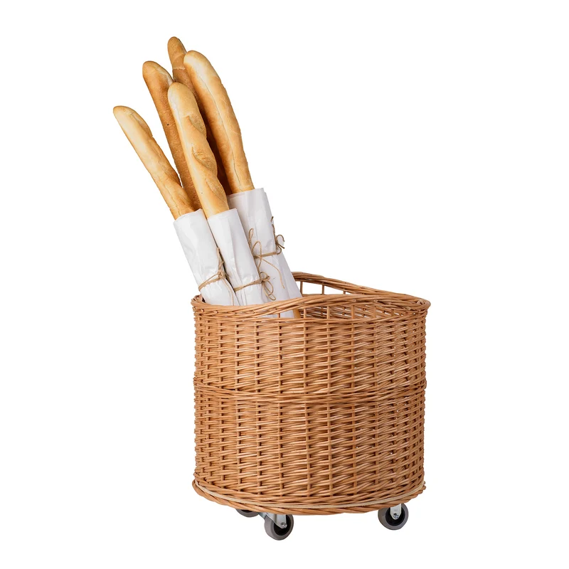 Caros large round mobile storage basket, wicker display basket TheWickerStories