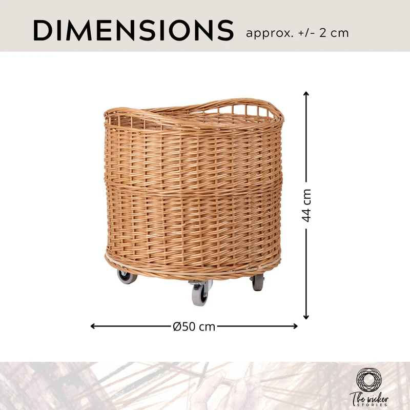 Caros large round mobile storage basket, wicker display basket TheWickerStories