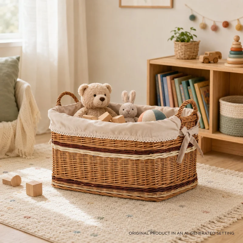Forselia wicker storage basket with beige trim TheWickerStories