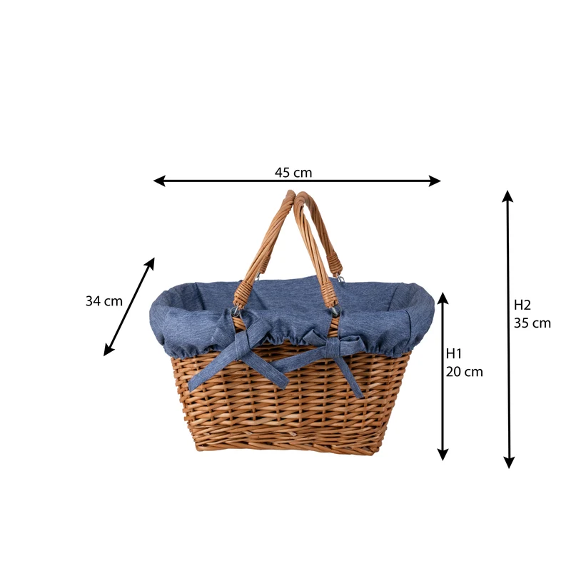 Wulfhildis shopping basket with a wicker handle and blue trim TheWickerStories