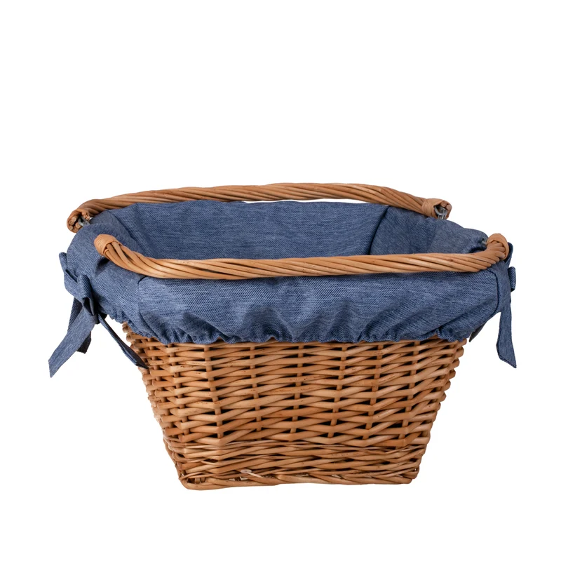 Wulfhildis shopping basket with a wicker handle and blue trim TheWickerStories
