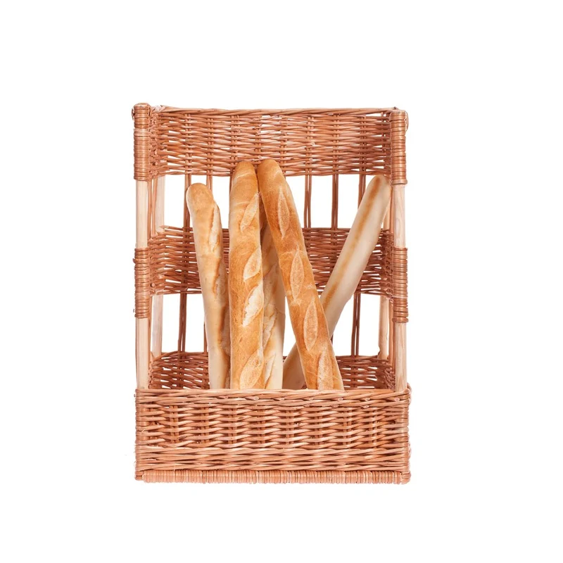 Briza wicker baguette holder for bread display, freestanding TheWickerStories
