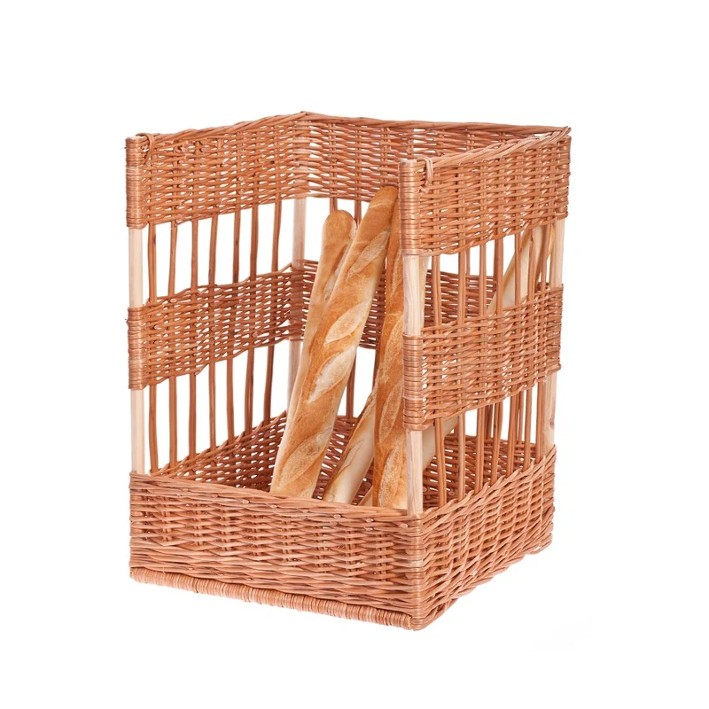 Briza wicker baguette holder for bread display, freestanding TheWickerStories