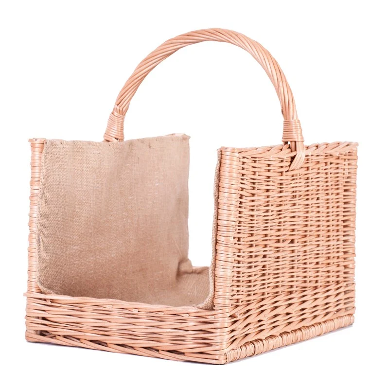 Fivina wicker basket for firewood with jute trim and handle TheWickerStories