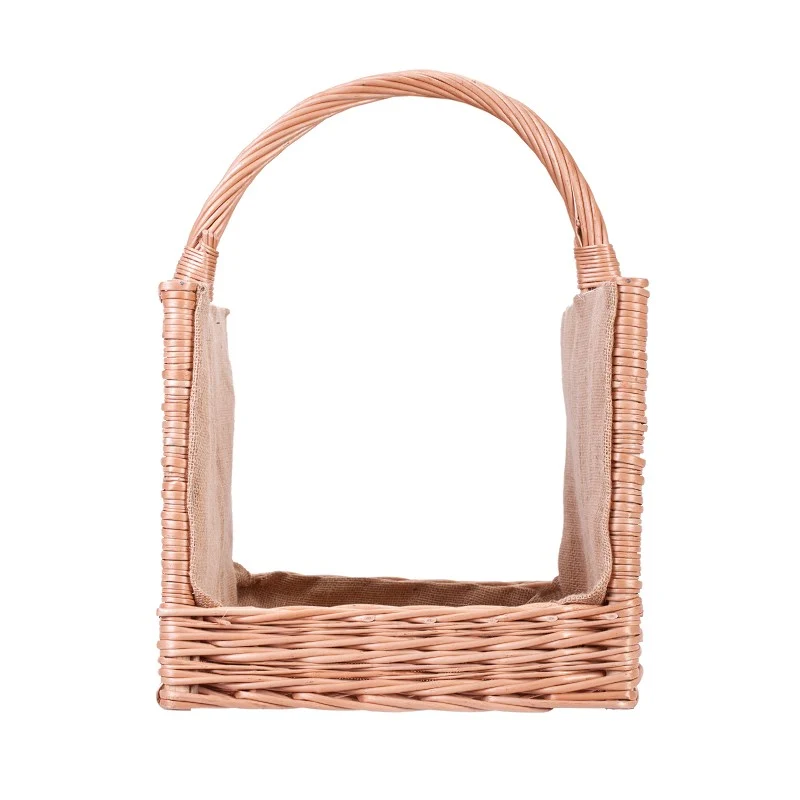 Fivina wicker basket for firewood with jute trim and handle TheWickerStories