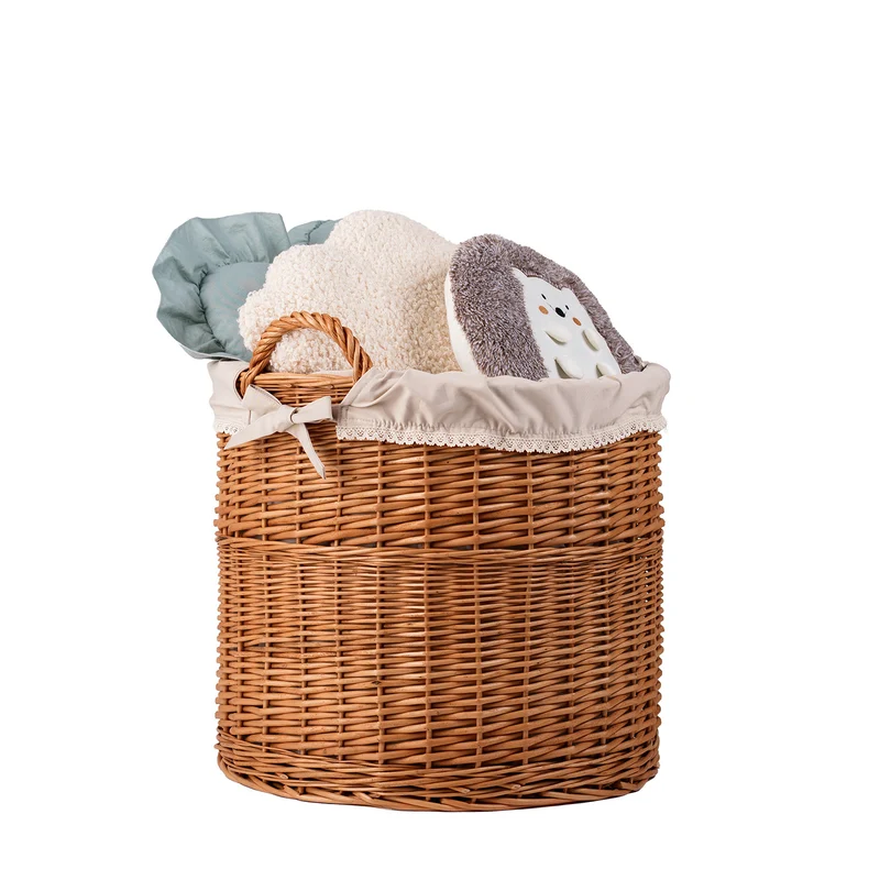 Bawira large round storage basket, wicker display basket with handles and trim TheWickerStories