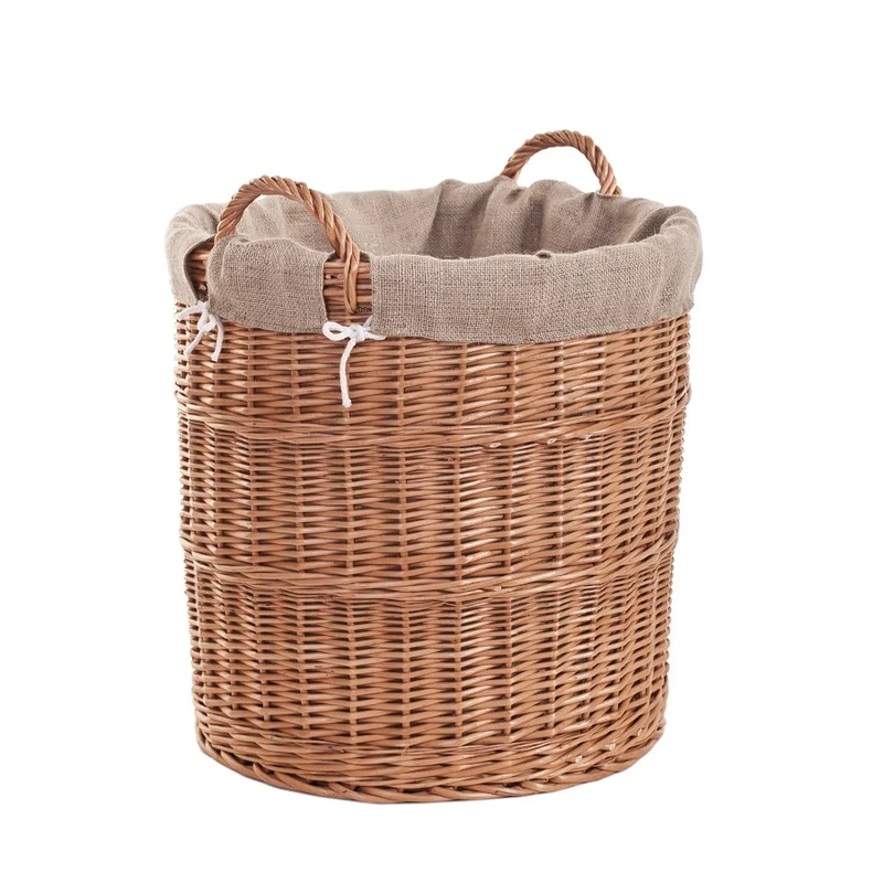 Bawira large round wicker storage basket for display, with handles and jute trim TheWickerStories