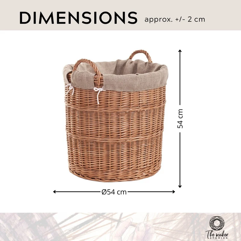Bawira large round wicker storage basket for display, with handles and jute trim TheWickerStories