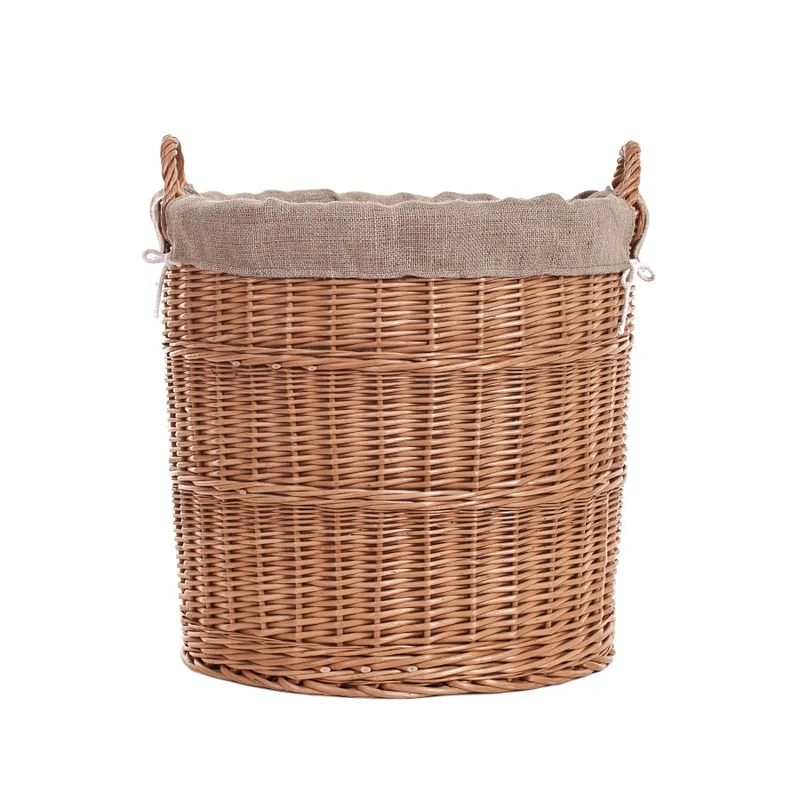 Bawira large round wicker storage basket for display, with handles and jute trim TheWickerStories